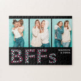 Quebra-cabeça BFFs Três Foto Personalizada Nome Girly Heart