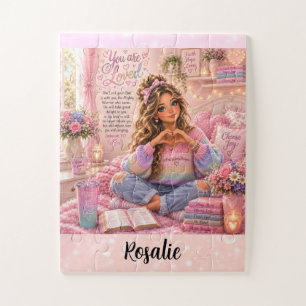 Quebra-cabeça Bíblia Cristã Menina Arco-Íris Rosa Pastel Bonito