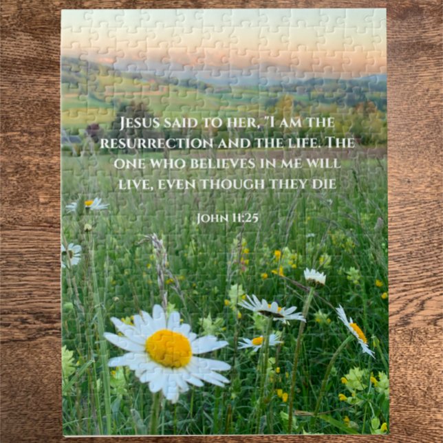 Quebra-cabeça Bíblia Cristã Personalizada Verse Original Foto (This unique jigsaw puzzle is my original photo of Swiss meadow wildflowers with custom Bible verse.
)