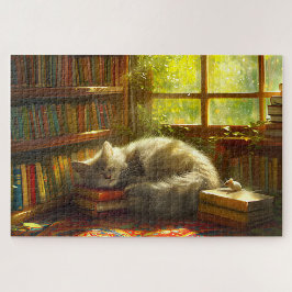 Quebra-cabeça Biblioteca Cozy Siesta para Cat Lover