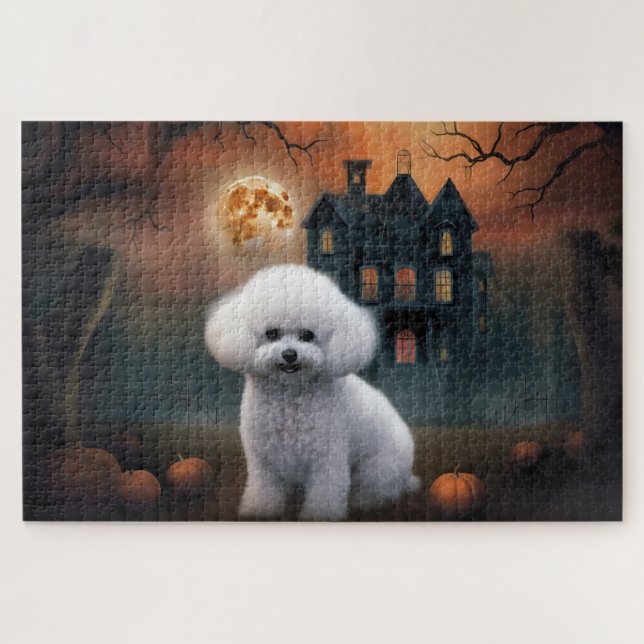 Quebra-cabeça Bichon Frise Halloween Scary (Horizontal)