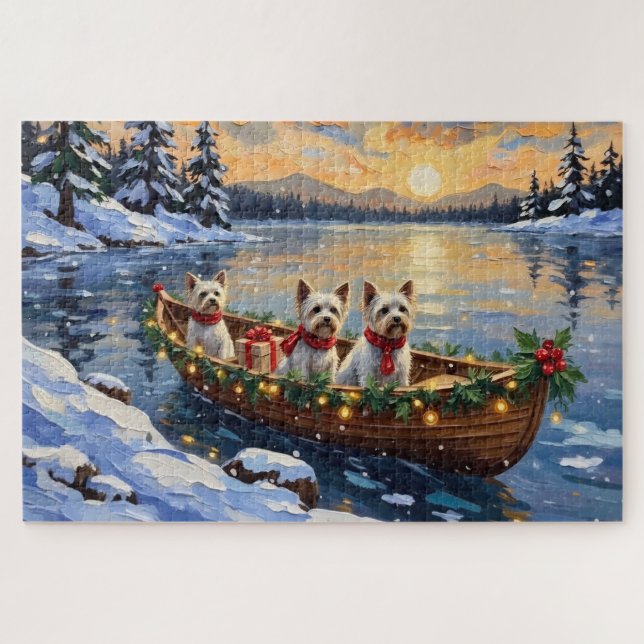 Quebra-cabeça Bichon Frise Natal Barco Feriado (Horizontal)