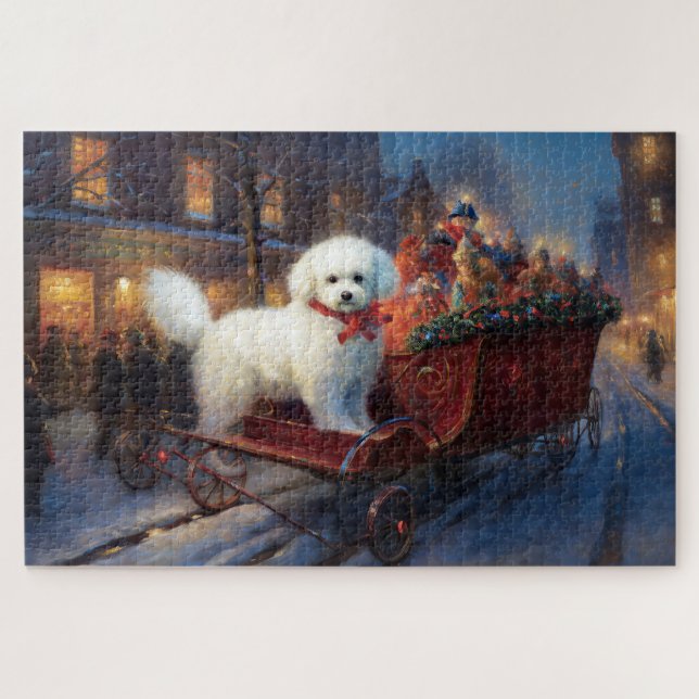 Quebra-cabeça Bichon Frise Natal Fesason (Horizontal)