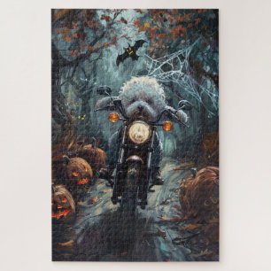Quebra-cabeça Bichon Frise Pilotando Motocicleta Halloween Assus