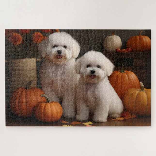 Quebra-cabeça Bichon Frise Puppy Autumn Delight Pumpkin (Horizontal)