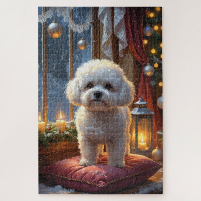 Quebra-cabeça Bichon Frise With Christmas Lights Holiday (Vertical)