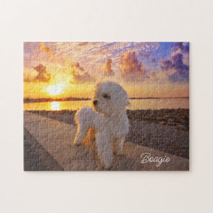 Quebra-cabeça Bichon no nome personalizado da foto da praia Pet