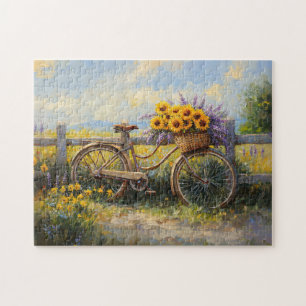 Quebra-cabeça Bicicleta Vintage com Flores de Arte