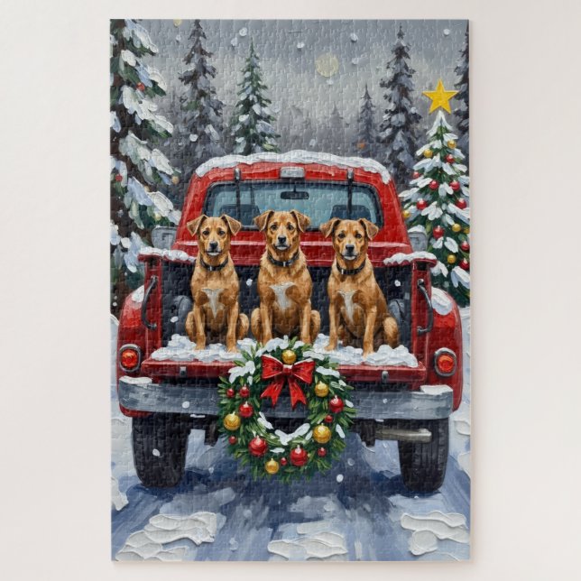 Quebra-cabeça Biewer Terrier Christmas Red Truck Holiday (Vertical)