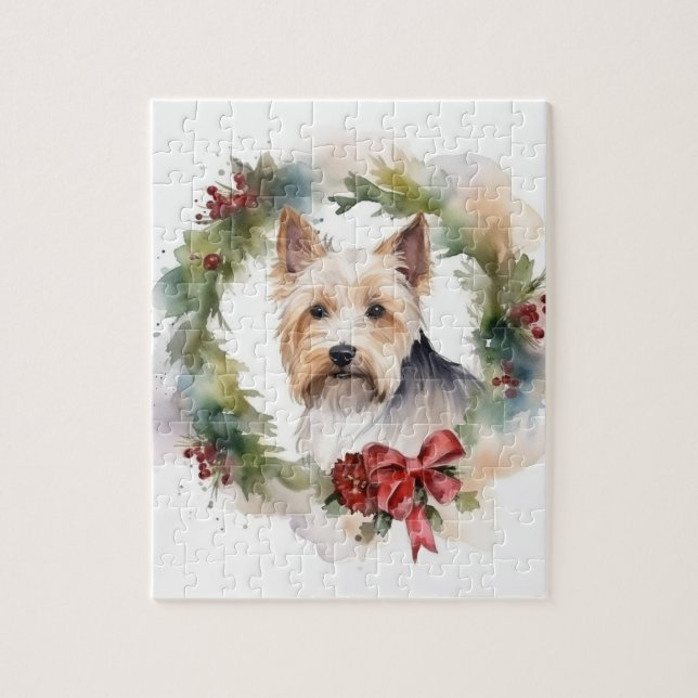 Quebra-cabeça Biewer Terrier Christmas Wreath Festivo Pup (Vertical)