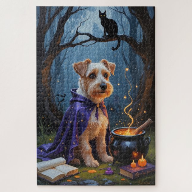 Quebra-cabeça Biewer Terrier Dog Whimsical Halloween Painting (Vertical)