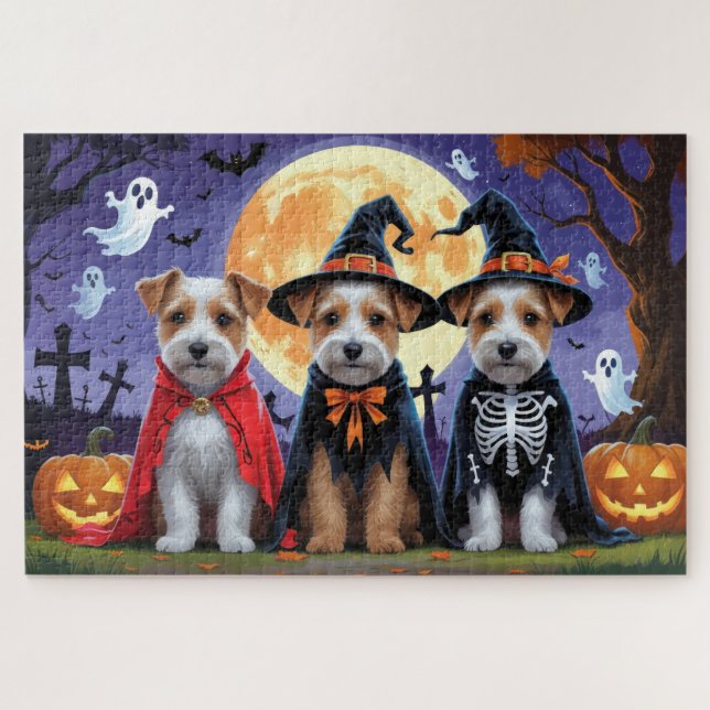 Quebra-cabeça Biewer Terrier Dogs Pumpkin Halloween Engraçado (Horizontal)