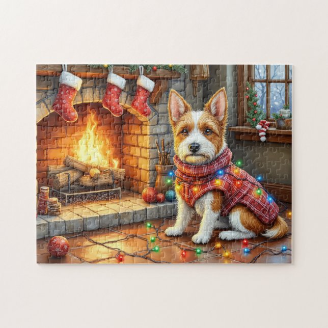 Quebra-cabeça Biewer Terrier Lareira com Luzes de Natal (Horizontal)