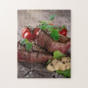 Quebra-cabeça Bifes grelhados do churrasco com ervas e os