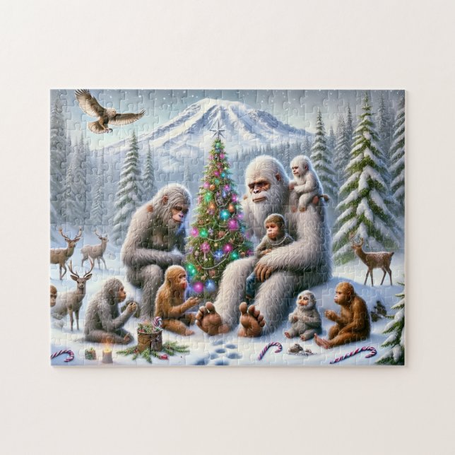 Quebra-cabeça Bigfoot Family Christmas by Mt. Rainier (Horizontal)