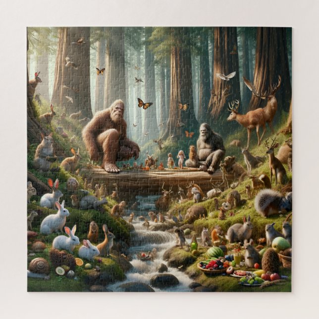 Quebra-cabeça Bigfoot Family Feast Gentle Giant Forest Scene (Vertical)