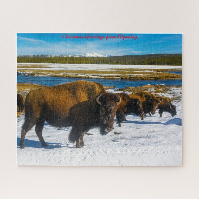 Quebra-cabeça Bisão Yellowstone Wyoming. Saudações de Natal (Horizontal)