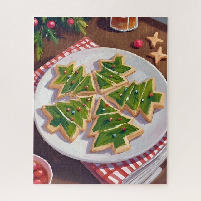 Quebra-cabeça Biscoitos em Forma de Árvore de Natal Pintura (Vertical)