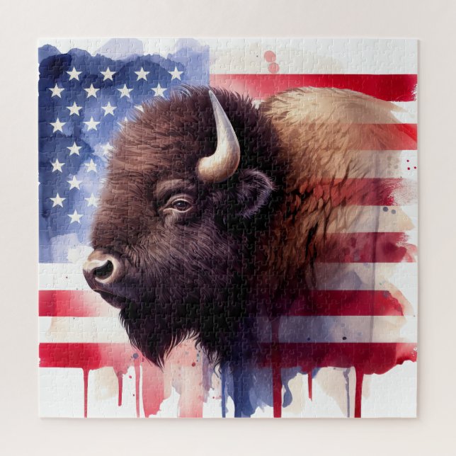 Quebra-cabeça Bison com bandeira dos Estados Unidos da América (Vertical)