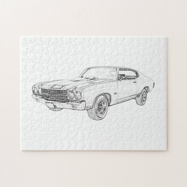 Quebra-cabeça Black and White 1970 Chevrolet Chevelle Drawing (Horizontal)