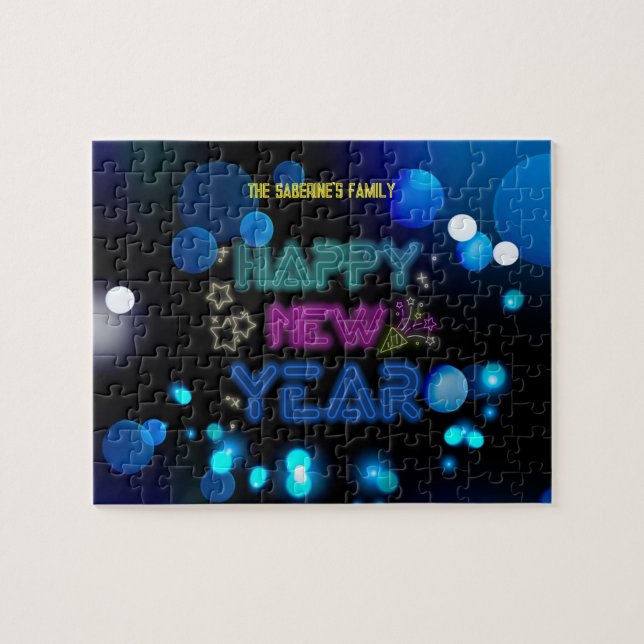 Quebra-cabeça Black & Blue Midnight Sparkle Neon Glow New Year  (Horizontal)