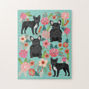 Quebra-cabeça Black French Bulldogs Vintage Florals