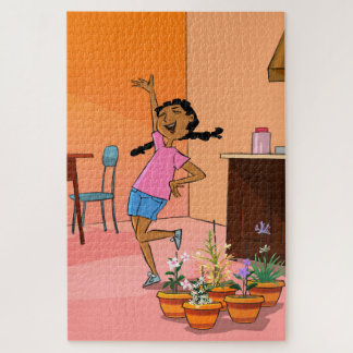 Quebra-cabeça Black Girl Celebrando o Cartoon Jigsera Quebra-cab
