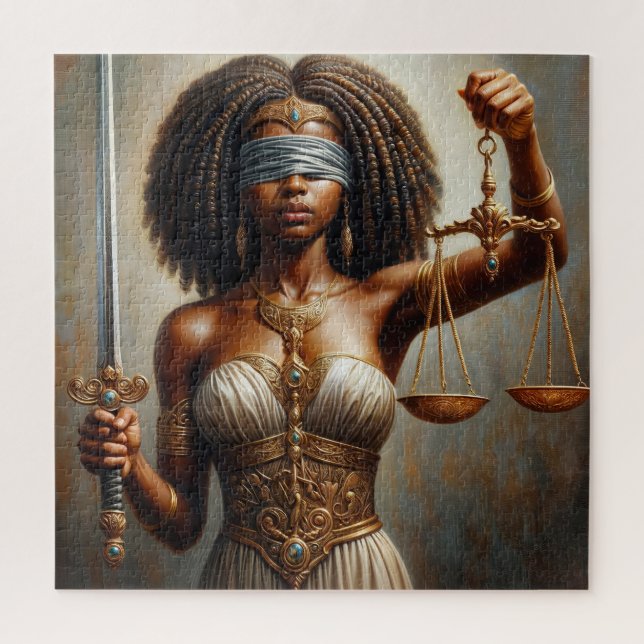 Quebra-cabeça Black Lady Justice With Scales and Blindfold (Vertical)