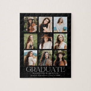 Quebra-cabeça Black Modern Grid 9 Photo Collage Graduation