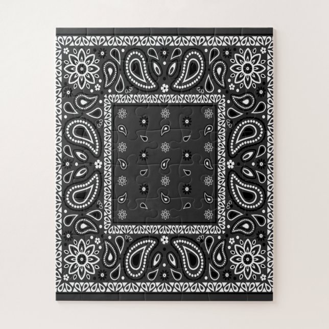 Quebra-cabeça Black Paisley Bandana Birthday Hip Hop Rap Scarf (Vertical)