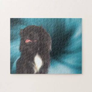 Quebra-cabeça Black Pekingese Blue Swirls Dog Art