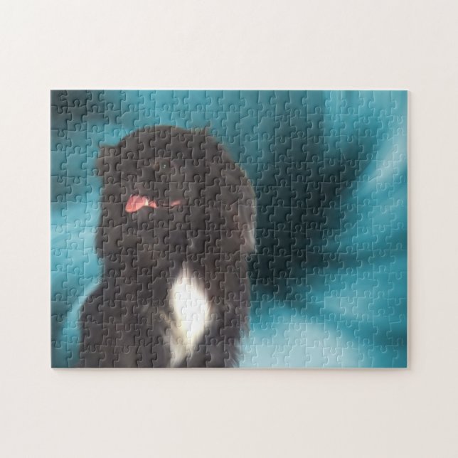 Quebra-cabeça Black Pekingese Blue Swirls Dog Art (Horizontal)