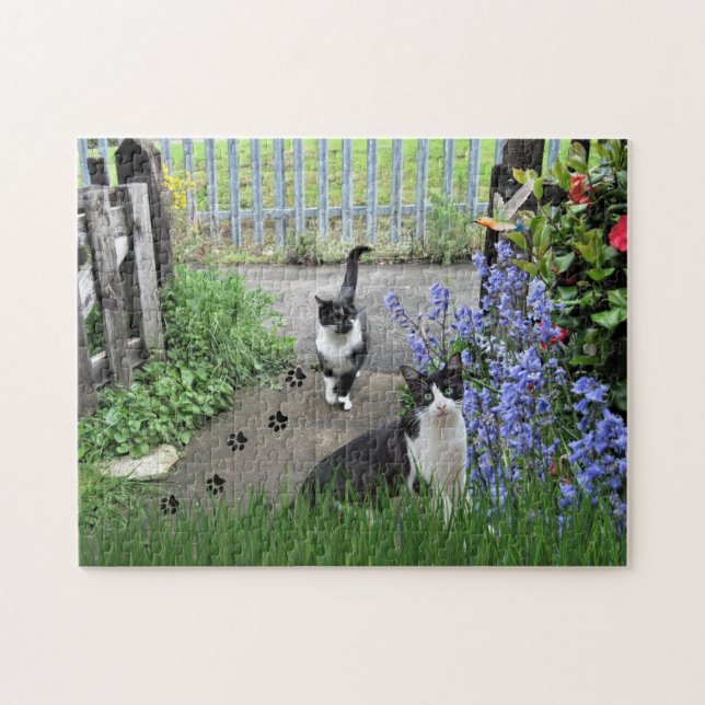 Quebra-cabeça Black Tuxedo Cats in Garden  Jigsaw Puzzle (Horizontal)
