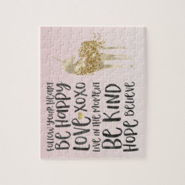 Quebra-cabeça Black Watercolor Inspirational Gold Unicorn