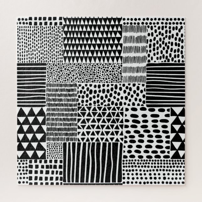 Quebra-cabeça Black White Doodle: Etnia sem costura (Vertical)