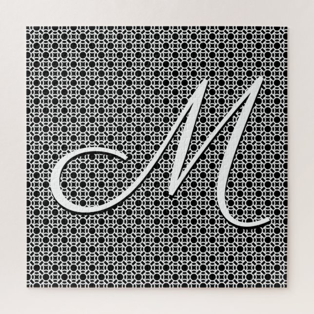 Quebra-cabeça Black & White Geometric Initial Monogram (Vertical)