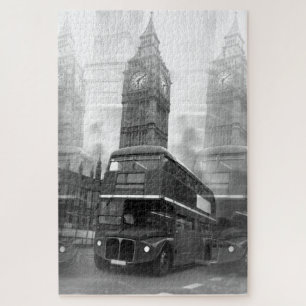 Quebra-cabeça Black & White London Bus & Big Ben