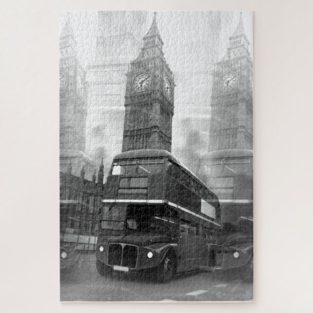 Quebra-cabeça Black & White London Bus & Big Ben (Vertical)