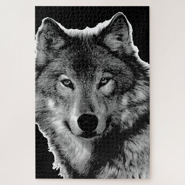 Quebra-cabeça Black & White Wolf Artwork Animal Art (Vertical)