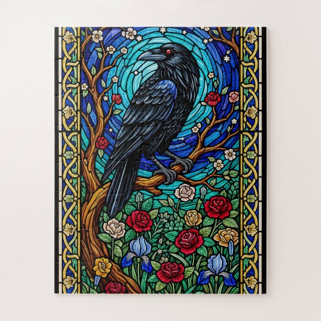 Quebra-cabeça Blackbird Garden Staind Glass Corvien Raven (Vertical)