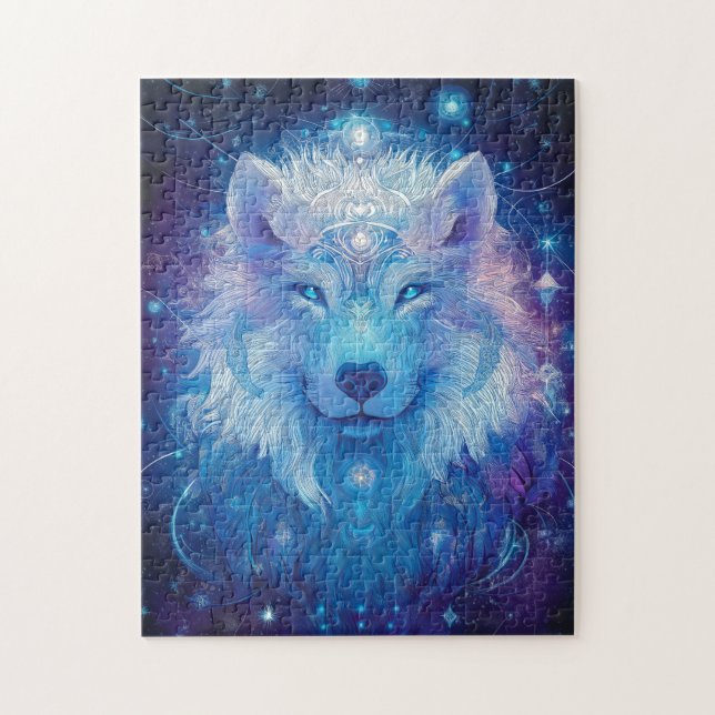 Quebra-cabeça Blauer Wolf unter magischem Sternenhimmel (Vertical)
