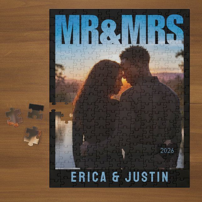 Quebra-cabeça Bloco de Fotos Sr e Sra Coração Aniversário Nome (Mr & Mrs Photo Block Heart Anniversary Name Jigsaw Puzzle
)