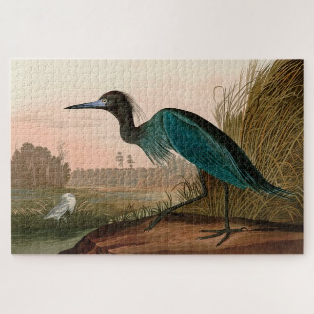 Quebra-cabeça Blue Crane ou Heron Birds of America Audubon Impre (Horizontal)