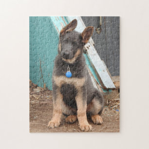 Quebra-cabeça Blue German Shepherd Dog Teal Wood