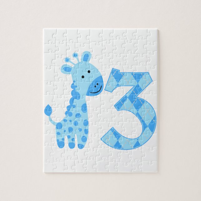 Quebra-cabeça Blue Giraffe aniversário de 3 anos (Vertical)