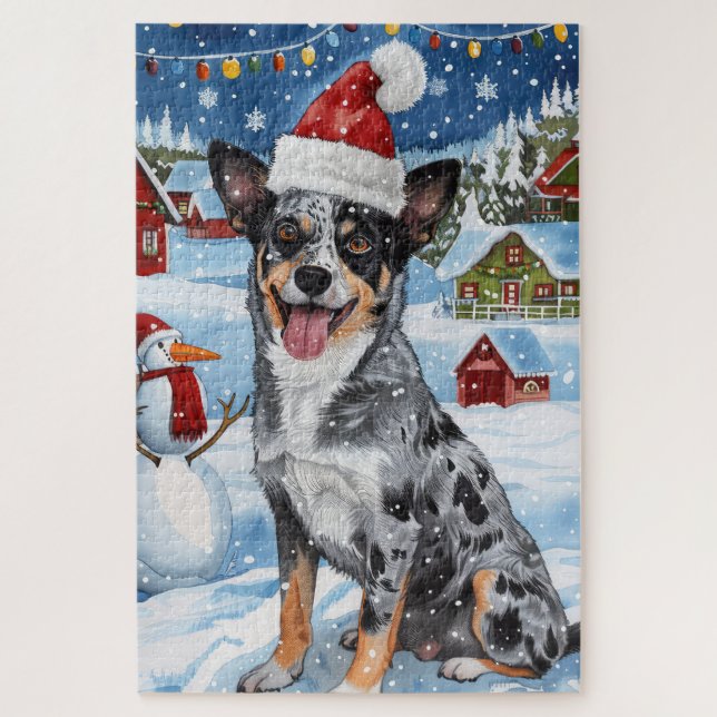 Quebra-cabeça Blue Heeler Dog Winter Wonderland Natal Joy (Vertical)