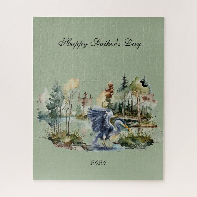 Quebra-cabeça Blue Heron em Lake Happy Dia de os pais Quebra-cab (Vertical)