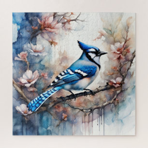Quebra-cabeça Blue Jay Cherry Blossoms aquarela