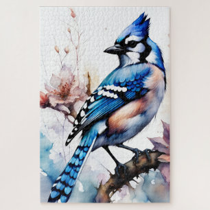 Quebra-cabeça Blue Jay Cherry Blossoms aquarela