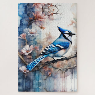 Quebra-cabeça Blue Jay Cherry Blossoms aquarela